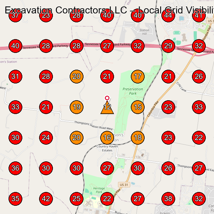 Excavation Contractors LLC GeoGrid visibility map for Excavating Contractor in 9240 N Shadow Ln